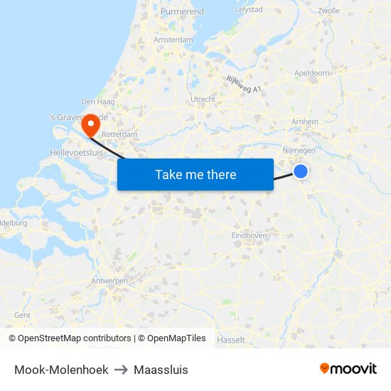 Mook-Molenhoek to Maassluis map
