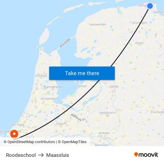 Roodeschool to Maassluis map