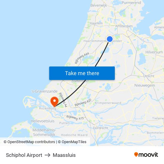 Schiphol Airport to Maassluis map