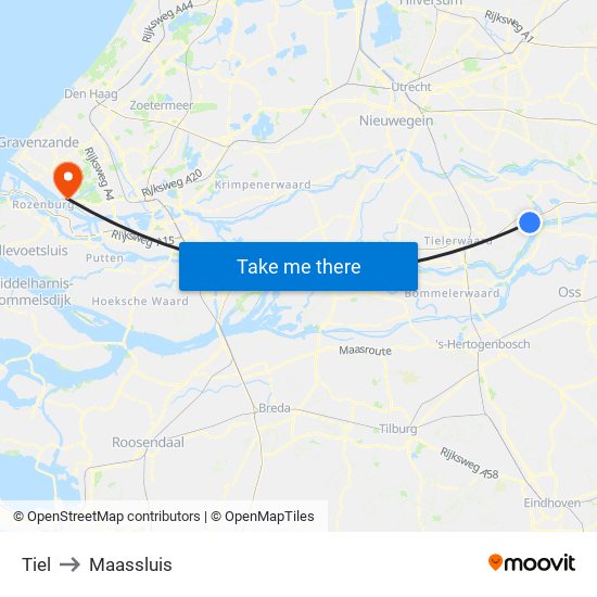 Tiel to Maassluis map