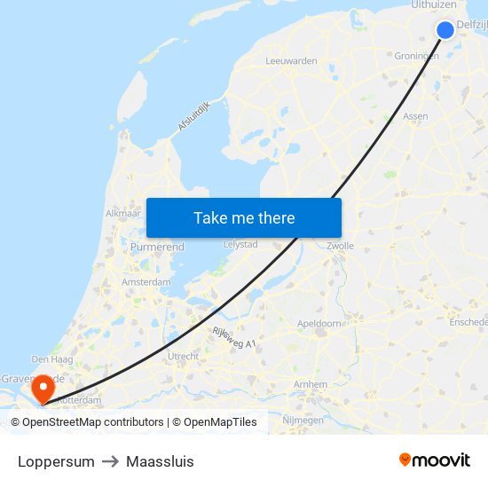 Loppersum to Maassluis map