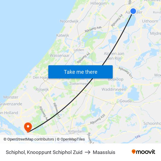 Schiphol, Knooppunt Schiphol Zuid to Maassluis map