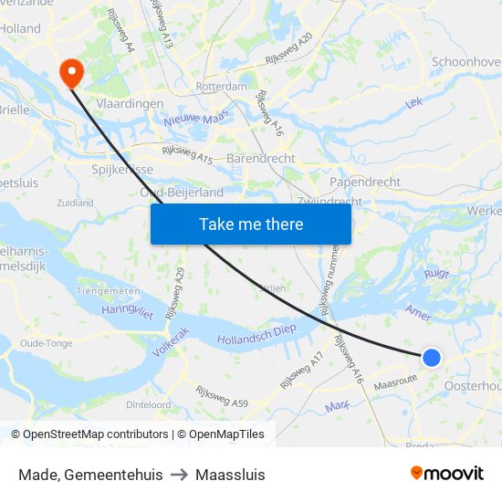 Made, Gemeentehuis to Maassluis map