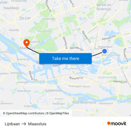 Lijnbaan to Maassluis map