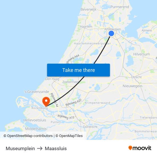 Museumplein to Maassluis map