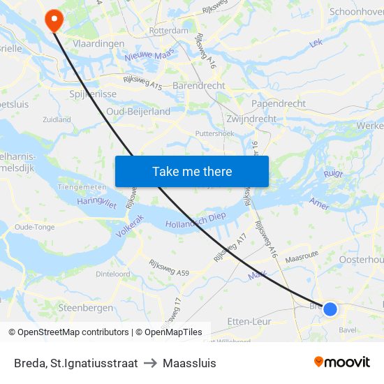 Breda, St.Ignatiusstraat to Maassluis map