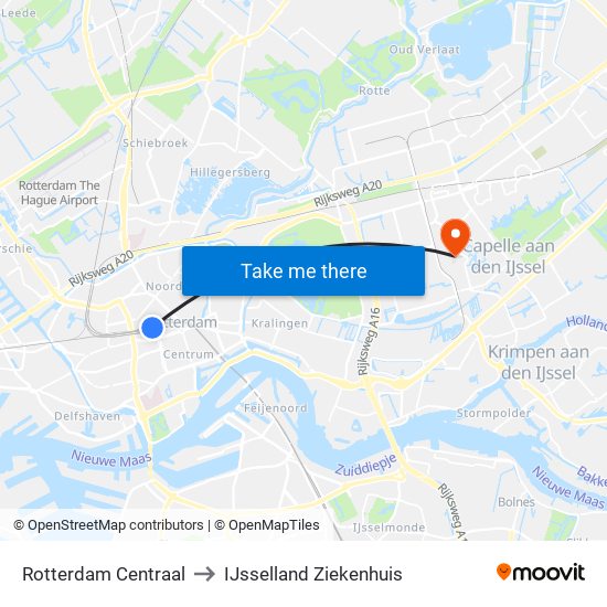 Rotterdam Centraal to IJsselland Ziekenhuis map