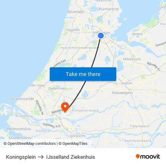 Koningsplein to IJsselland Ziekenhuis map