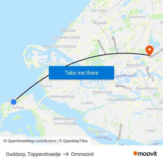Ouddorp, Toppershoedje to Ommoord map