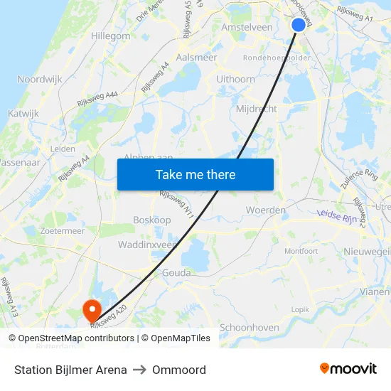 Station Bijlmer Arena to Ommoord map