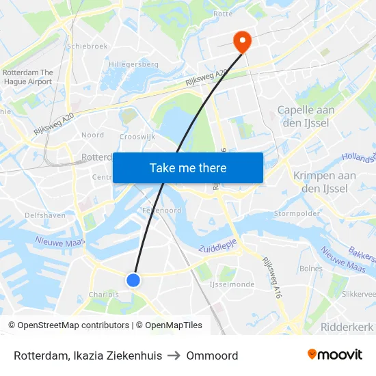 Rotterdam, Ikazia Ziekenhuis to Ommoord map