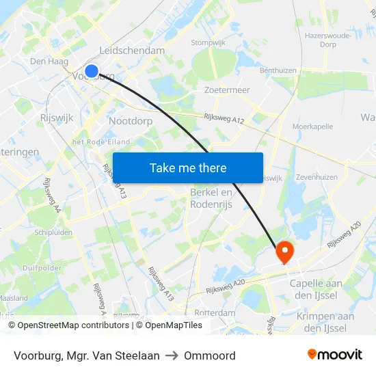 Voorburg, Mgr. Van Steelaan to Ommoord map