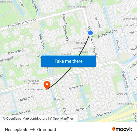 Hesseplaats to Ommoord map