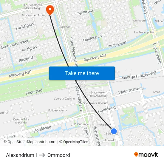 Alexandrium I to Ommoord map