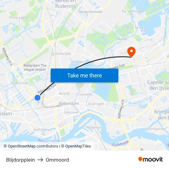 Blijdorpplein to Ommoord map