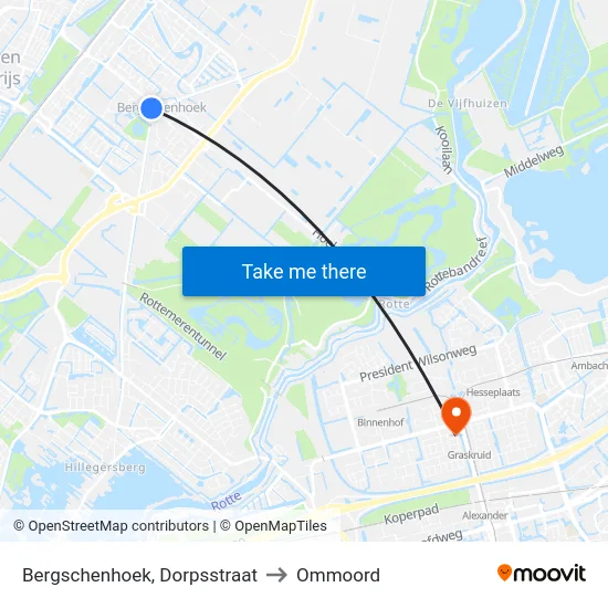 Bergschenhoek, Dorpsstraat to Ommoord map