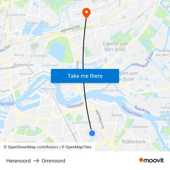 Herenoord to Ommoord map