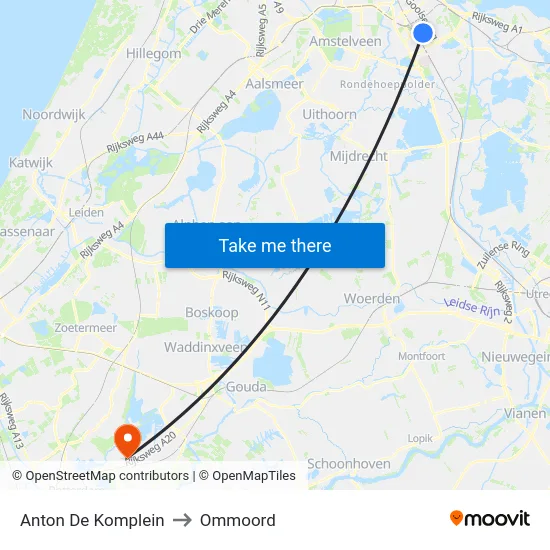 Anton De Komplein to Ommoord map