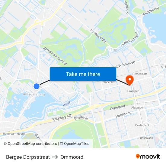 Bergse Dorpsstraat to Ommoord map