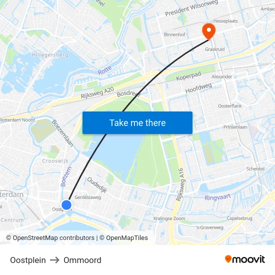 Oostplein to Ommoord map
