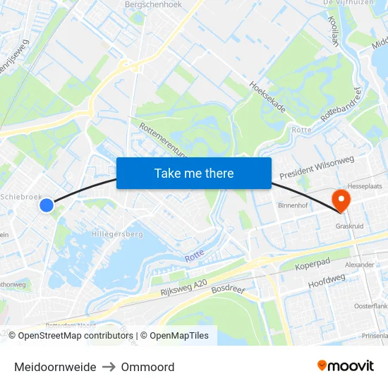 Meidoornweide to Ommoord map
