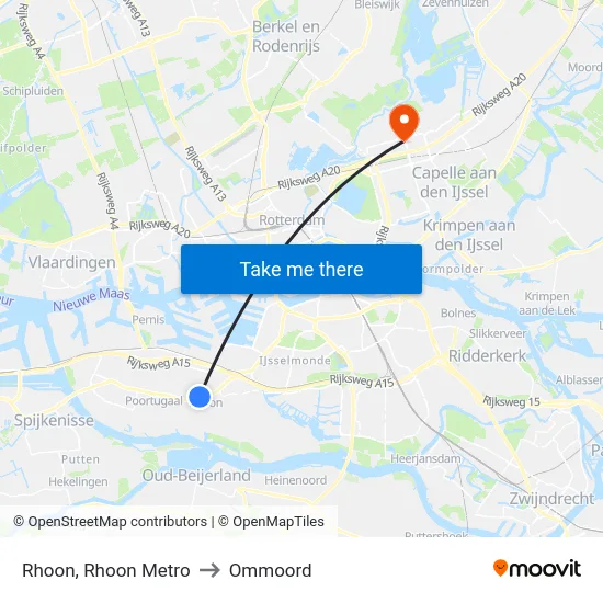 Rhoon, Rhoon Metro to Ommoord map