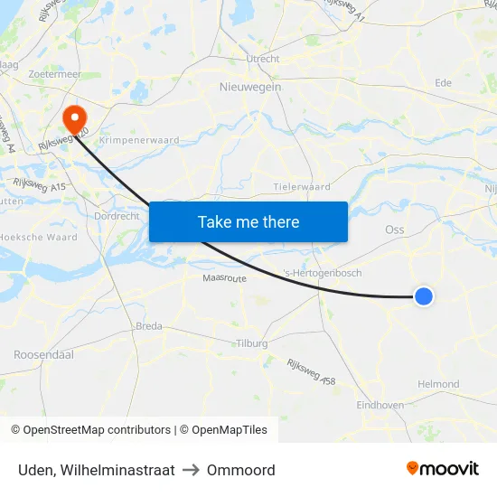 Uden, Wilhelminastraat to Ommoord map
