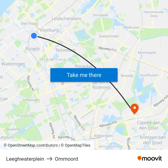 Leeghwaterplein to Ommoord map