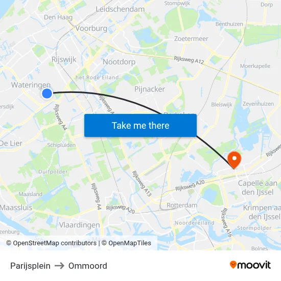 Parijsplein to Ommoord map