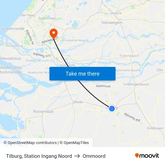 Tilburg, Station Ingang Noord to Ommoord map