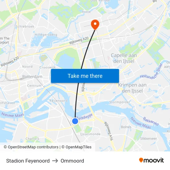 Stadion Feyenoord to Ommoord map