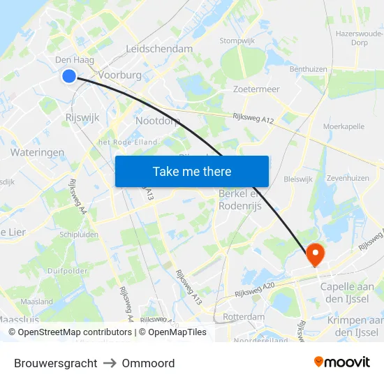 Brouwersgracht to Ommoord map