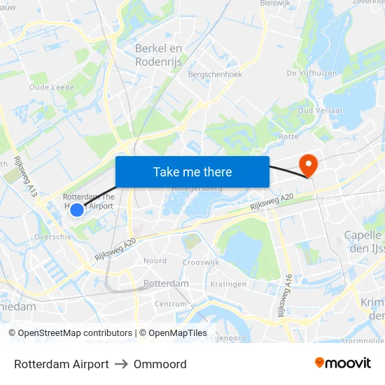 Rotterdam Airport to Ommoord map