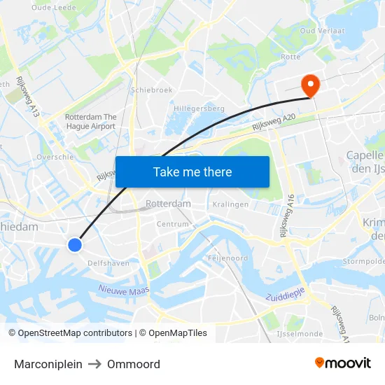 Marconiplein to Ommoord map