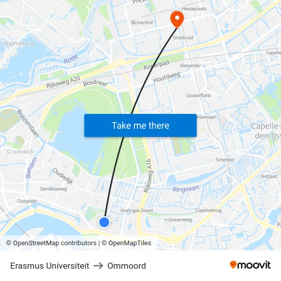 Erasmus Universiteit to Ommoord map