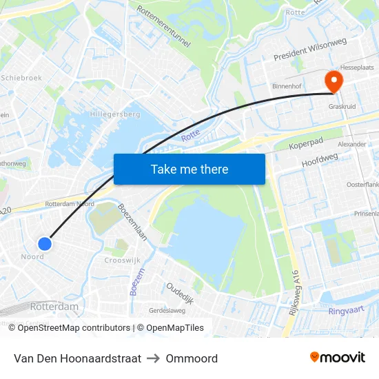 Van Den Hoonaardstraat to Ommoord map