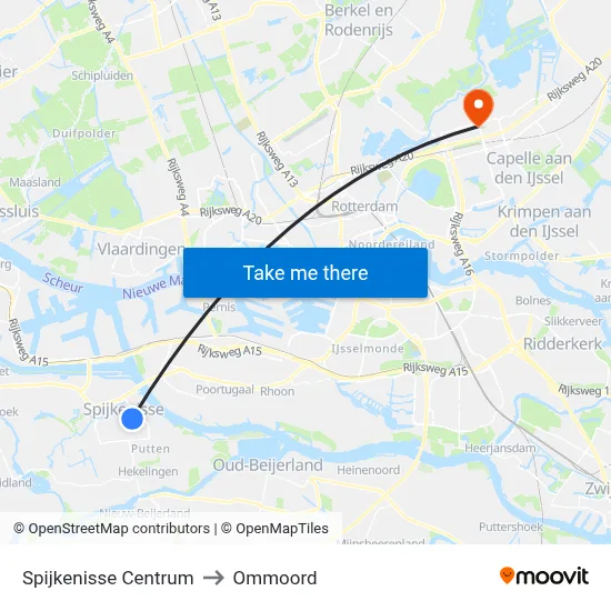 Spijkenisse Centrum to Ommoord map