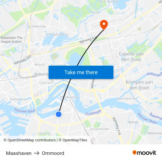 Maashaven to Ommoord map