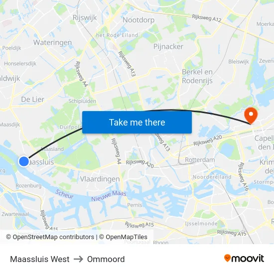 Maassluis West to Ommoord map