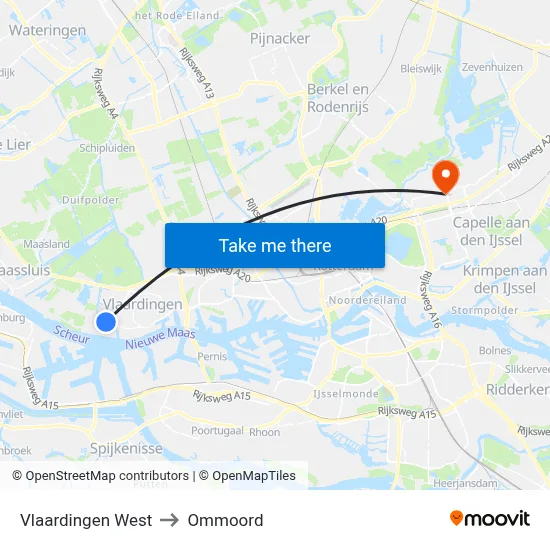 Vlaardingen West to Ommoord map