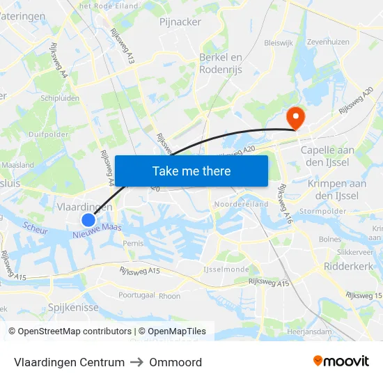 Vlaardingen Centrum to Ommoord map