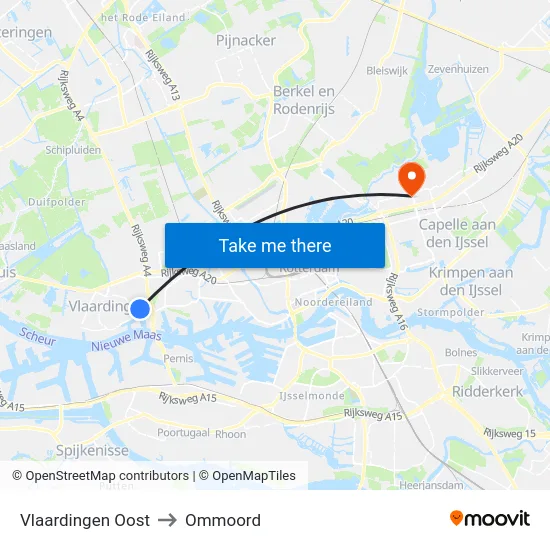 Vlaardingen Oost to Ommoord map