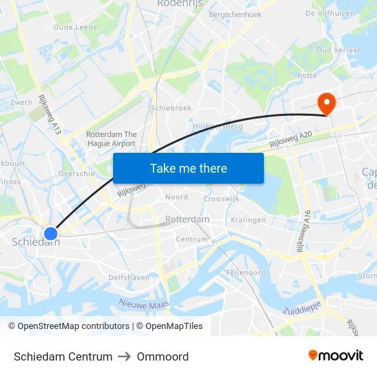 Schiedam Centrum to Ommoord map
