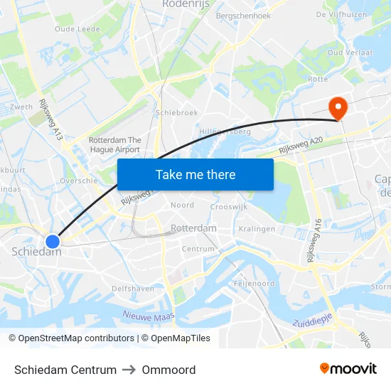 Schiedam Centrum to Ommoord map