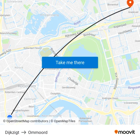 Dijkzigt to Ommoord map