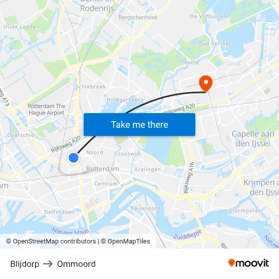 Blijdorp to Ommoord map