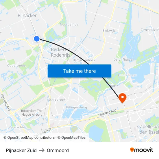 Pijnacker Zuid to Ommoord map