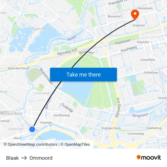 Blaak to Ommoord map