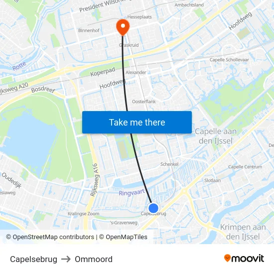 Capelsebrug to Ommoord map