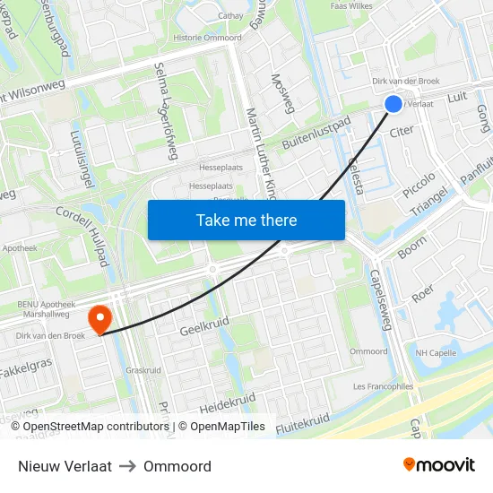 Nieuw Verlaat to Ommoord map
